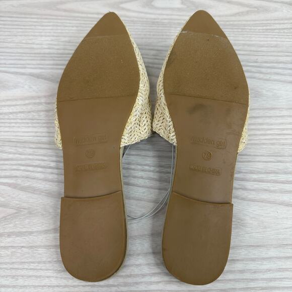 Madden Girl Flat Mules WMNS 7.5 Cream Tan Woven Raffia Pointed Toe Slide Slip On - Picture 8 of 9